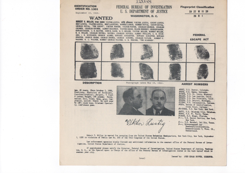 Imagen: Huellas dactilares de Lustig tomadas por el FBI / Jeff Maysh
